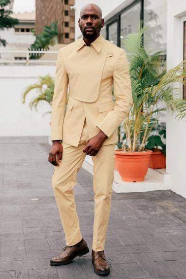 Zachary Apricot Turn Down Collar Prom Suits With Flaps_1