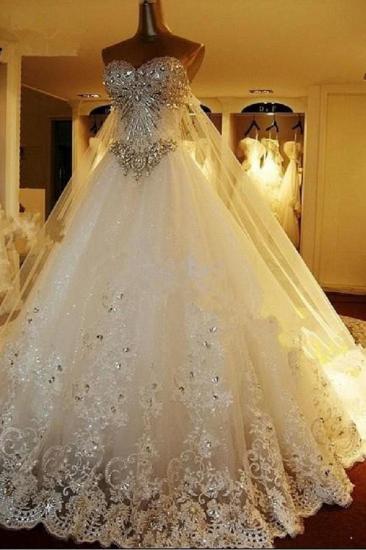 Gorgeous Bridal Dresses Sweetheart Appliques Crystal Beading  Elegant A Line  Wedding Gowns_1