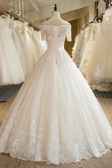 Floor-Length Applique Ball Gown Off-the-Shoulder Lace Tulle 1/2 Sleeves Wedding Dresses_2