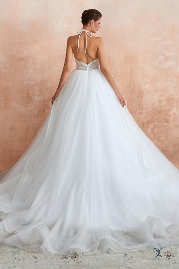 Carmen | Simple Halter Ball Gown Wedding Dress with Chapel Train, Open Back V-neck Lace Bridal Gowns For Summer/Fall Wedding_2