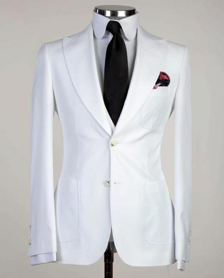 New white pointed lapel three-piece men's business suit_5