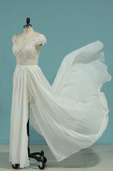 Bradyonlinewholesale Simple Chiffon Ruffles Lace Wedding Dress Appliques Cap Sleeves V-neck Beadings Bridal Gowns On Sale_4