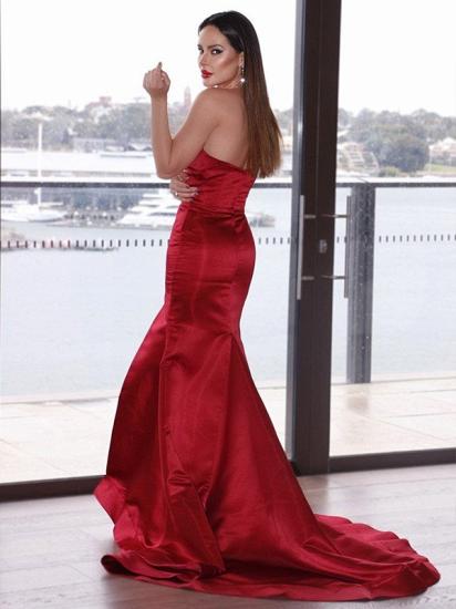 Simple silk-like satin Red deep v-neck high split prom dress_3