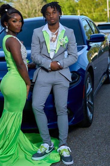 Travis Gray Prom Suits With Green Peaked Lapel_1