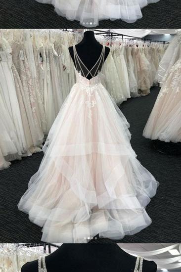 Bradyonlinewholesale Elegant Tulle V-Neck Wedding Dress Open Back Long Layered Bridal Gowns On Sale_4