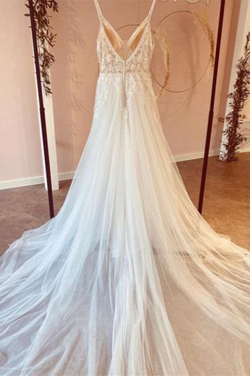 Elegant Sleeveles Tulle Lace Wedding Dresses Aline Long Bridal Dress_2