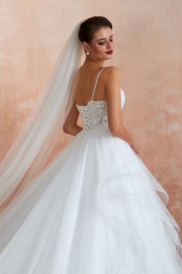 Camille | White Ball Gown Wedding Dress with Chapel Train, Spaghetti Strap See-through Lace up Bridal Gowns for Sale_4