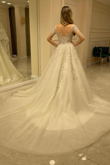 Designer Lace V-Neck Long Sleeve Wedding Dress | Wedding Dresses A Line Long Sleeves_2