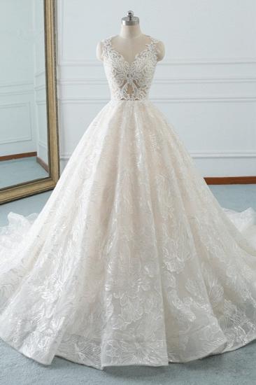 Bradyonlinewholesale Elegant Jewel White Tulle Lace Wedding Dress Sleeveless Appliques A-Line Bridal Gowns Online_1