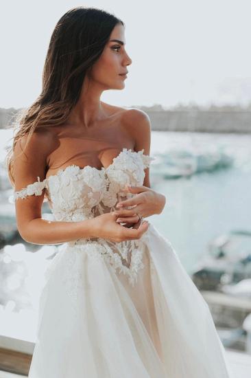 Off-the-shoulder Printed Lace Tulle Wedding Dress_3