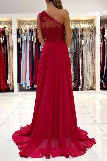 One-shoulder red ball gown with floor-length sleeveless dress and front slit_2