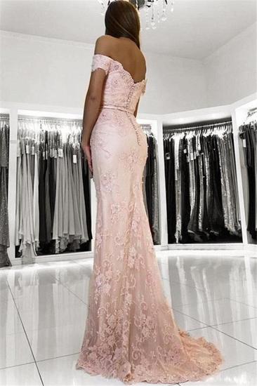 2022 Pink Off Shoulder Mermaid Prom Dresses | Cheap Lace Beaded Evening Dresses Online_2