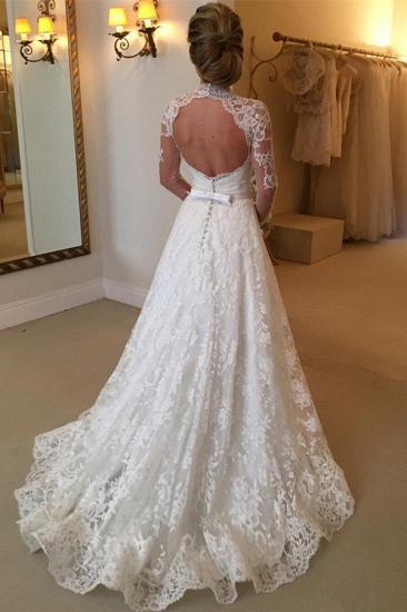 Lace High Neck Court Train Ball Gown Long Sleeves Wedding Dresses_2
