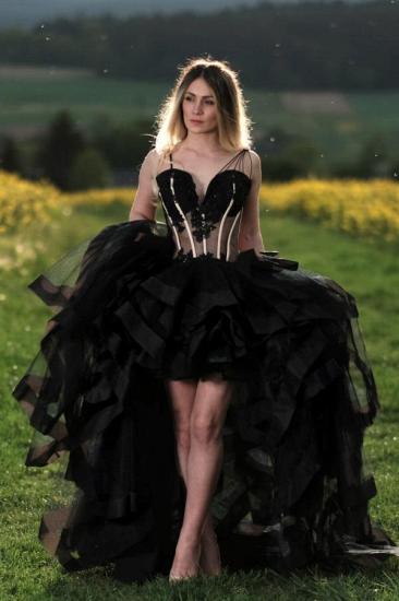 Black Wedding Dresses Short Front Long Back | Wedding dresses with lace_1