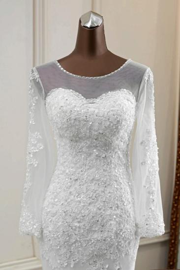Bradyonlinewholesale Elegant Jewel Long Sleeves White Mermaid Wedding Dresses with Rhinestone Applqiues_5