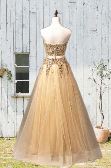 Sweetheart Organza Floor Length Prom Dresses Sequined Gorgeous Crystal Evening Dresses_2