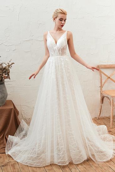 Harlan | Chic Deep V-neck White Tulle Princess Open back Wedding Dress with Court Train