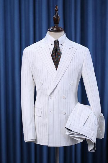 Pete Trendy White Striped Double Breasted Business Suit_1