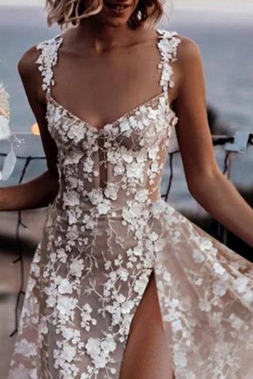 Champagne Wedding Dresses A Line Lace Boho Bridal Gown Online_3