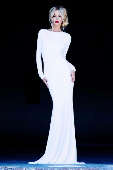 Long Sleeve Sheath Sexy Evening Dresses Open Back Sweep Train Prom Gowns