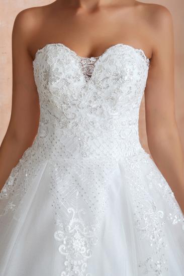 Stylish Strapless White Lace Affordable Wedding Dress with Low Back_5