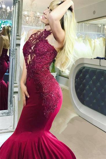 2022 Burgundy Sleeveless Mermaid Prom Dresses | Cheap Lace Beads Evening Dress_2