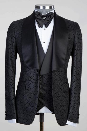 Modern Black Three Piece Shawl Lapel Mens Wedding Suit_1
