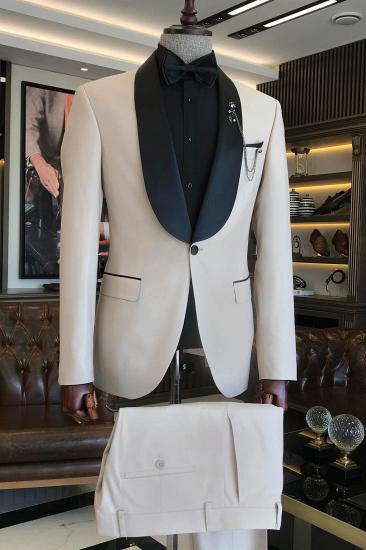 Light Champagne One Button Wedding Suits Withe Black Shawl Lapel_1