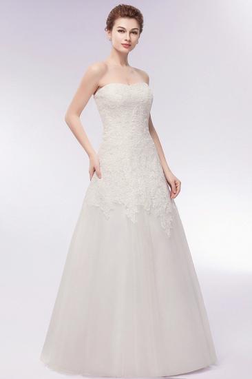 A-line Sweetheart Strapless Long Lace Tulle Wedding Dresses_9