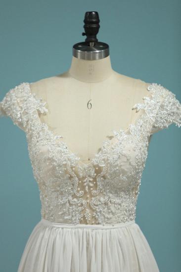 Bradyonlinewholesale Simple Chiffon Ruffles Lace Wedding Dress Appliques Cap Sleeves V-neck Beadings Bridal Gowns On Sale_5