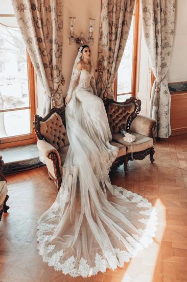 Off-the-Shoulder Appliques Lace Mermaid Wedding Dresses Long Sleeve_6