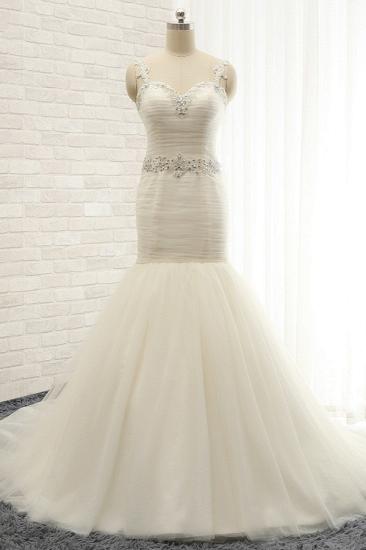 Bradyonlinewholesale Unique Ivory Straps Mermaid Wedding Dresses Tulle Ruffles Sequins Bridal Gowns Online_1