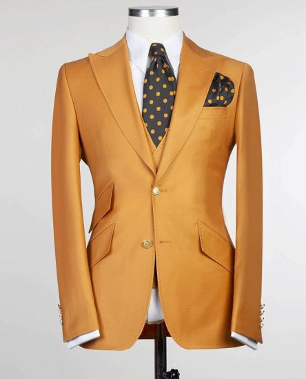 Yellow Fashion Two Buttons Peaked Lapel Best Fitted Men Suits_3