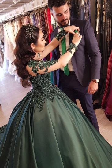 Green 3D Floral Lace Appliques Princess Wedding Gown_6