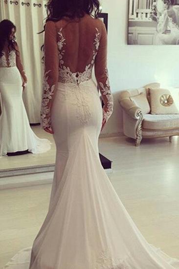 Elegant Mermaid Sheer Long-Sleeves Appliques Wedding Dresses_2