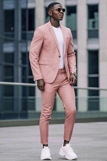 2 Piece Notched Lapel Pink Mens Suits for Casual with Flap Pockets_2