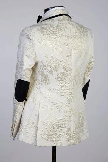 Spencer Off White Shawl Lapel Double Breasted Jacquard Prom Suits_3