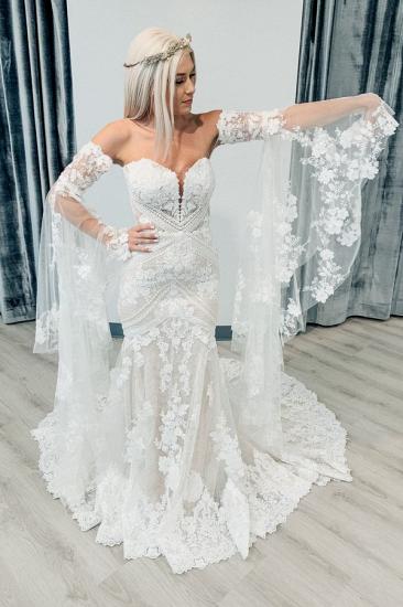 Elegant Sweetheart White Lace Wedding Dresses with Church Train_2