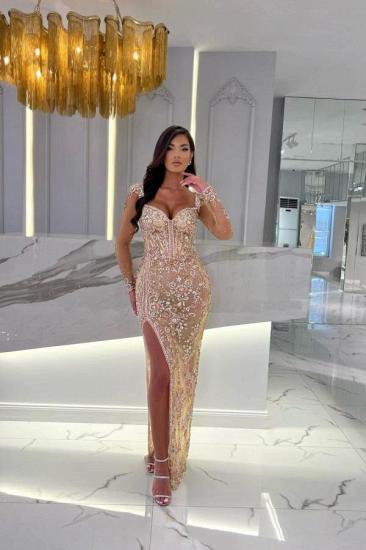 Champagne Evening Dresses With Lace | Long Prom Dresses Cheap_3