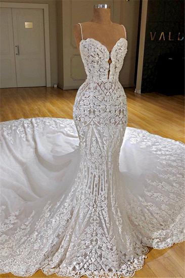 Sexy Mermaid Lace Wedding Dresses | Elegant Spaghetti Straps Mermaid Bridal Gowns_1