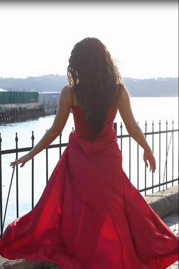 Sexy Red Side Slit Spaghetti Strap Floor Length Prom Dress | Evening dresses long_3