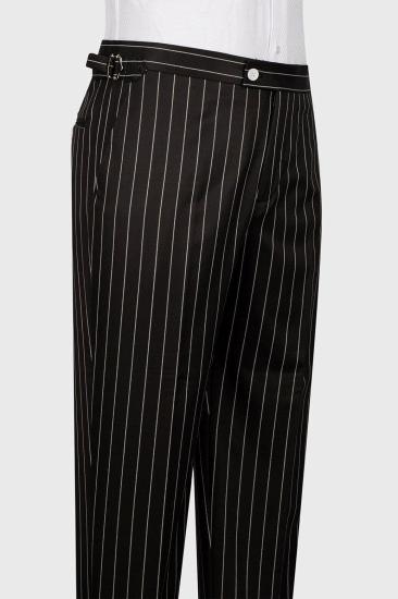 Che Big and Tall 3 Piece Pinstripe Black Business Suit with Waistcoat_4