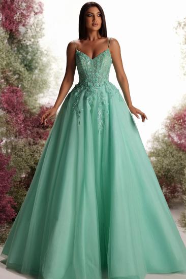 Mint Green Evening Dresses Long Cheap Prom Dresses with Lace