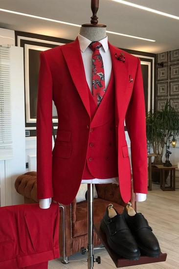 Gilberto Red Custom Three Piece Point Lapel Prom Mens Suit_2