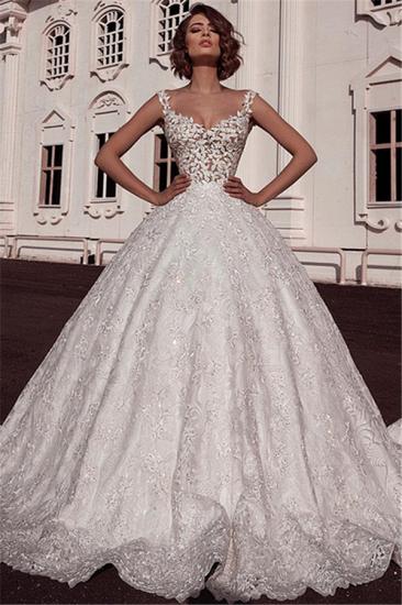 Lace Spaghetti Straps Ball Gown Bridal Gowns | Elegant Sleeveless Applique Wedding Dresses_2