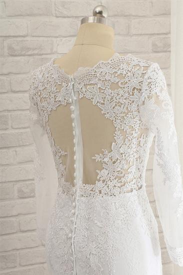 Bradyonlinewholesale Stunning Jewel Long Sleeves Tulle Lace Wedding Dress Mermaid Jewel Appliques Bridal Gowns On Sale_4