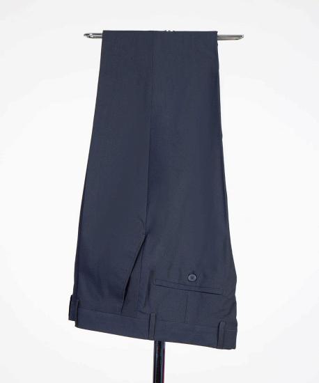 Fashion Dark Navy Three Pieces Peaked Lapel Men Suits_6