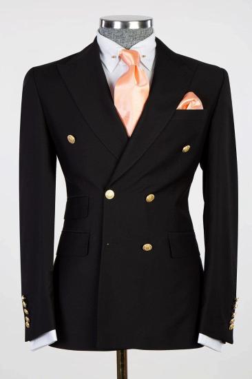 The latest black double-breasted pointed collar men's business suit_4