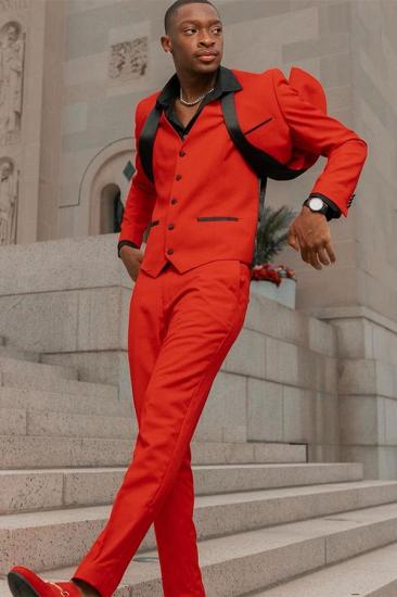 Walter Red Three Pieces Prom Suits With Black Shawl Lapel_1