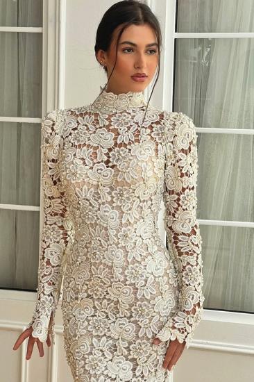 Designer Evening Dresses Long White Lace Ball Gowns with Sleeves_2